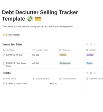 Sell to Pay off Debt Tracker (Notion)